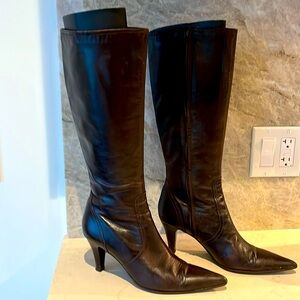 Italian Leather Knee High Boots, 38.5.